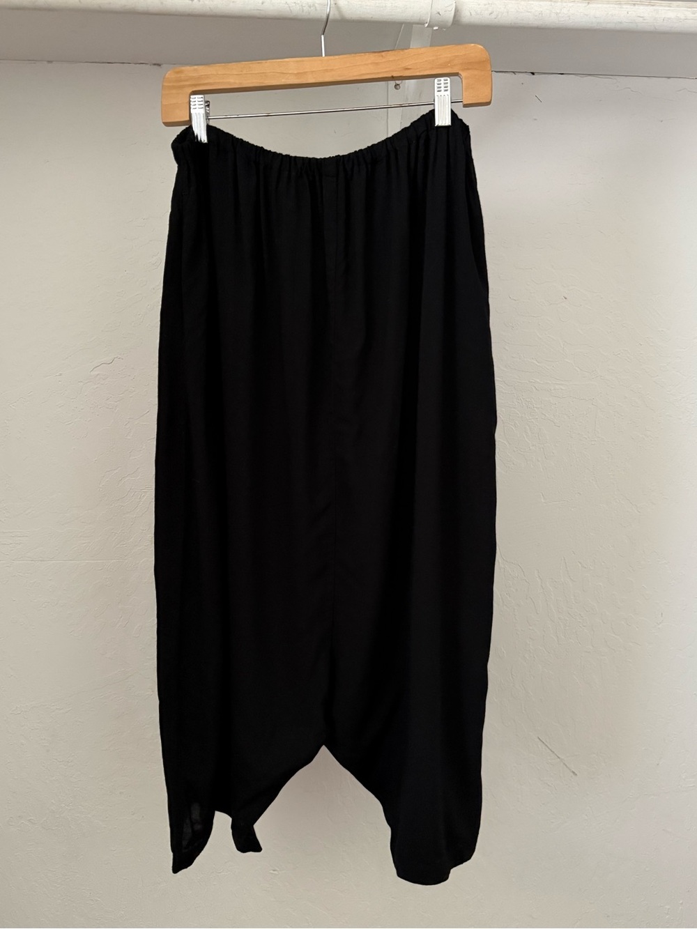 Moyuru Black Lightweight Semi-Sheer Drop Crotch Rayon Harem Pants